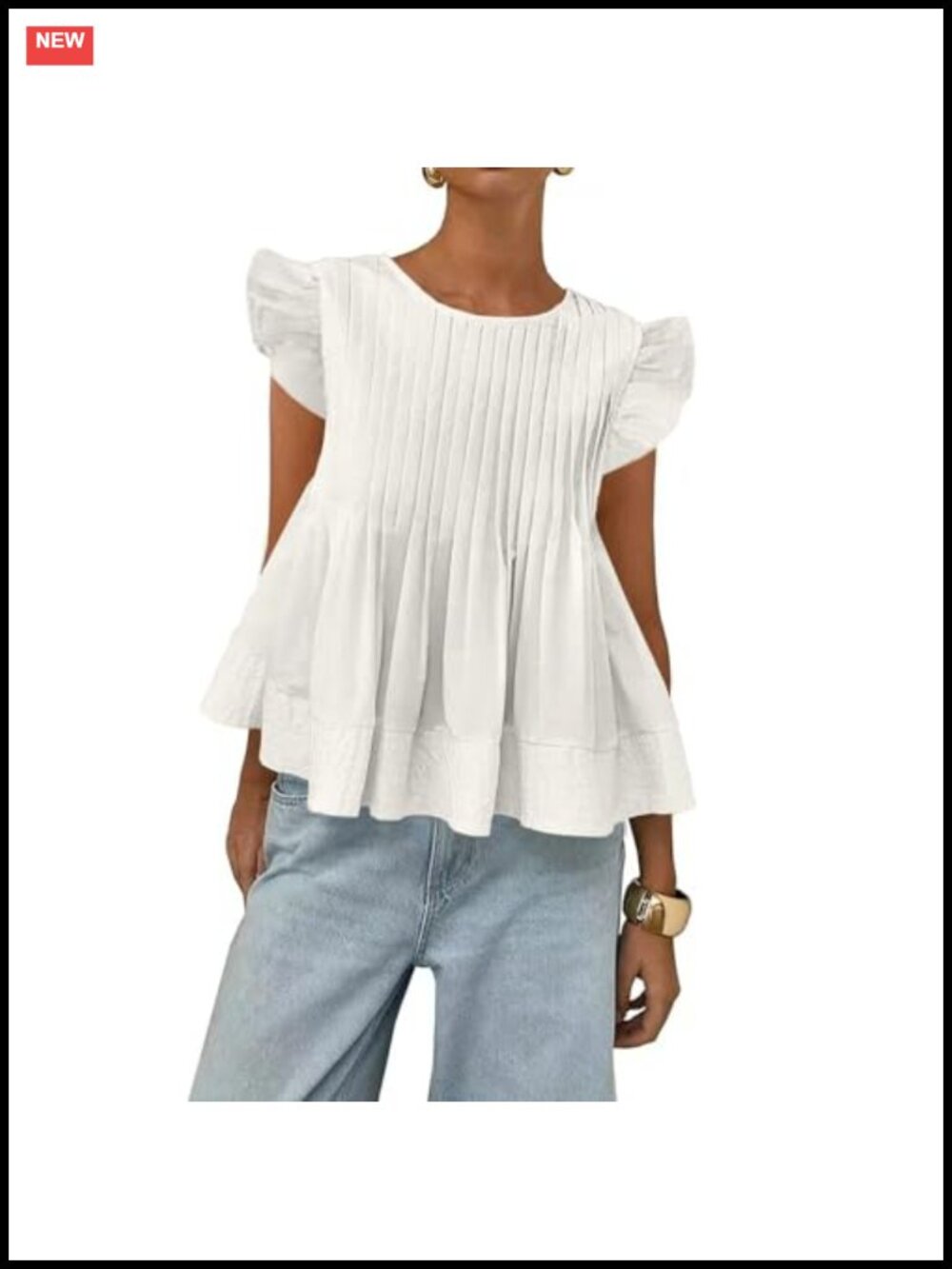 Women's Peplum Top Babydoll Blouse Ruffle Sleeve Cotton Flowy A-Line